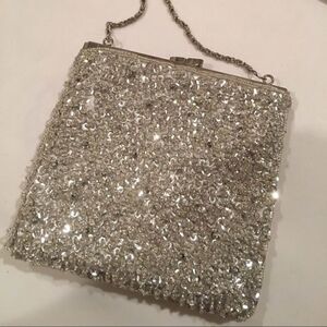 Cache Silver Sequin & Bead Square Purse